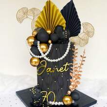LaVenty Decorațiuni pentru tort cu globuri negre aurii, decorațiuni pentru tort cu foiță de aur, decorațiuni pentru tort cu rochie de bal, decorațiuni pentru tort în stilul anilor '20, articole pentru petreceri în stilul anilor 1920, articole pentru petreceri de Anul Nou - aur negru - Vizualizare 9