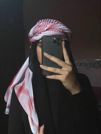 1 件女士时尚防风经典波浪图案红色阿拉伯头巾，百搭街头风格围巾/头巾，适合男女通用日常穿着