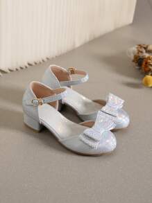 Girls Bowknot Decor Party High Heeled Shoes, Suitable For Spring/Summer