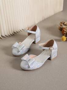 Girls Bowknot Decor Party High Heeled Shoes, Suitable For Spring/Summer
