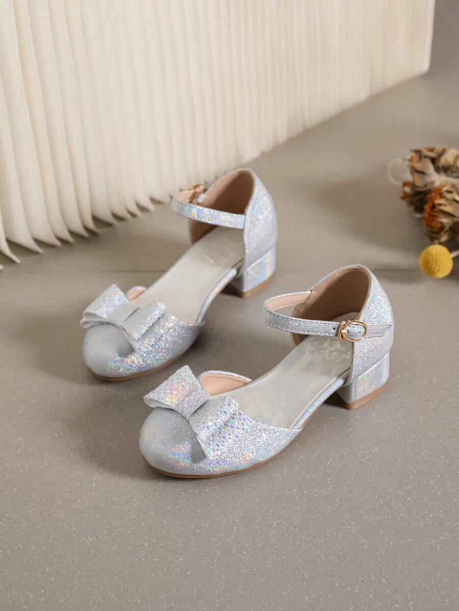 Girls Bowknot Decor Party High Heeled Shoes, Suitable For Spring/Summer