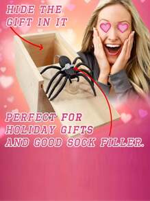 1pc Wooden Spider Prank Box - Funny Gag Gift Practical Joke Kit For Various Room Types, Indoor & Outdoor Use, Holiday Themed For Halloween, Christmas, Easter, Thanksgiving, Without Electricity