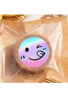 500pcs/Roll Holographic Rainbow Smiling Face Sticker Labels, Round Stickers For Scrapbooking, Book, Stationery, Gift, Cookie, Cake Packaging, Waterproof Envelope Seals, Wedding Stickers, Small Business Supplies - Laser - View 3