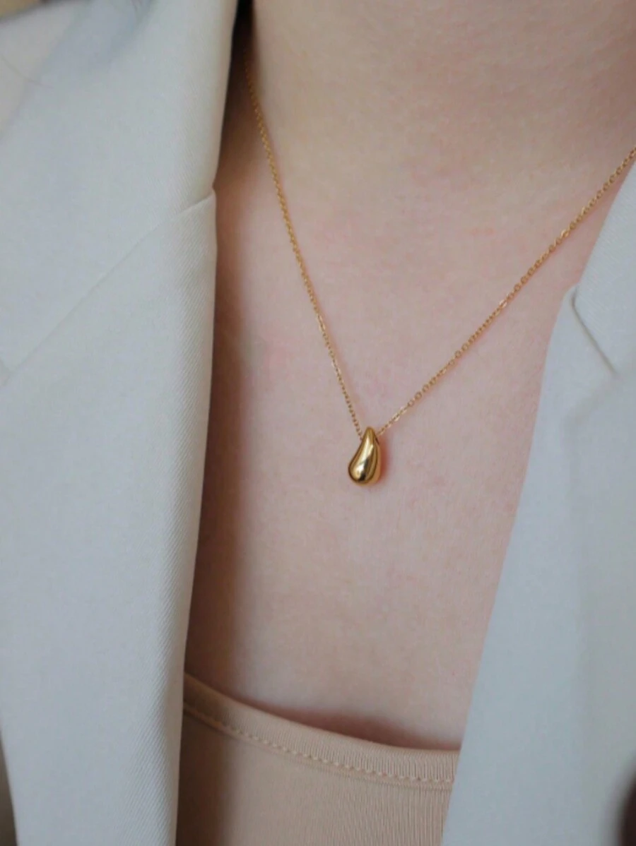 1 pièce Collier avec chaîne en acier inoxydable plaqué or avec pendentif minimaliste en forme de goutte d'eau, convient pour un port quotidien - Doré - Voir 1