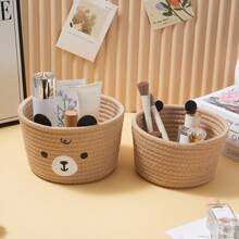 Cesta de almacenamiento trenzada con cuerda, cesto para animales de peluche, organizador de escritorio para bolígrafos, pañuelos, caramelos y desorden, organizador de cosméticos y maquillaje para el baño - oso gris - Ver 5