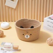 Cesta de almacenamiento trenzada con cuerda, cesto para animales de peluche, organizador de escritorio para bolígrafos, pañuelos, caramelos y desorden, organizador de cosméticos y maquillaje para el baño - oso gris - Ver 11