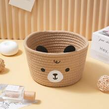 Cesta de almacenamiento trenzada con cuerda, cesto para animales de peluche, organizador de escritorio para bolígrafos, pañuelos, caramelos y desorden, organizador de cosméticos y maquillaje para el baño - oso gris - Ver 10