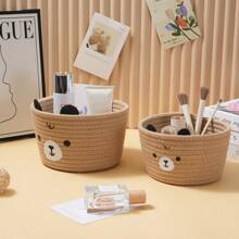 Cesta de almacenamiento trenzada con cuerda, cesto para animales de peluche, organizador de escritorio para bolígrafos, pañuelos, caramelos y desorden, organizador de cosméticos y maquillaje para el baño - oso gris - Ver 4