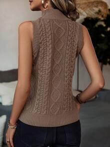 全新女士时尚高领镂空针织毛衣背心 - 棕色 - 查看 6