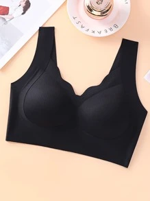 4pcs Women's Solid Color Wireless No-Underwire Supportive V-Neck Breathable & Comfortable Lingerie Bra