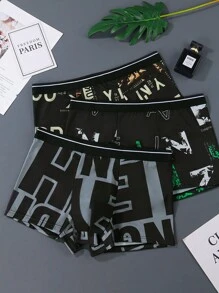 4 件装男士时尚冰丝印花平角内裤，轻盈透气夏季内裤 - 彩色 - 查看 5