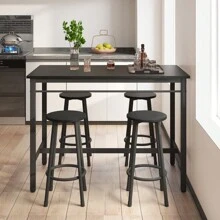 5-Piece Rural Kitchen Table With Four Bar Stools Metal Frame And MDF Black