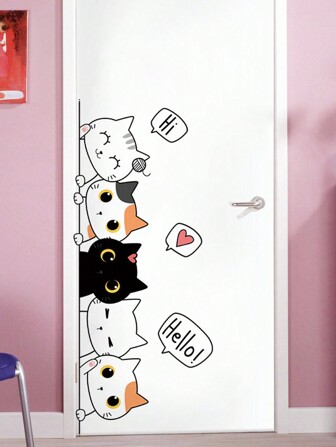 mama look 1 件可爱卡通小猫墙贴门贴花自粘式可移除墙壁艺术壁画适用于客厅、卧室、浴室