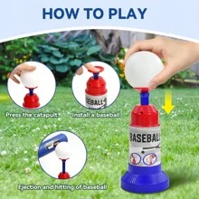 Conjunto de béisbol para niños, 1 bate ajustable y 1 lanzador de pelota con 3 pelotas, juego familiar para interior/exterior, excelente para regalo de Acción de Gracias/Navidad, color azul, material de PP