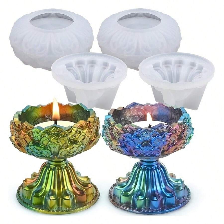 1 Set Fashionable Gradient Lotus Candle Holder Silicone Mold - White - View 1