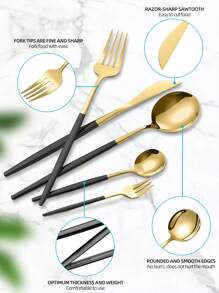 30 件不锈钢餐具套装（带礼盒）、优雅的 30 件银色/金色餐具套装、金色饰面餐具套装、可重复使用的甜点勺、迷你勺、燕麦勺、咖啡勺、酸奶勺、汤勺、沙拉叉、餐叉、餐刀、牛排刀、甜点叉、高品质厨房用具，适用于家庭、厨房、餐厅、咖啡厅、派对、圣诞礼物、送礼 - 镜面抛光 - 葡萄牙套裝 - 查看 3