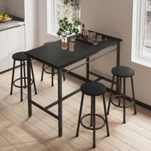 5-Piece Rural Kitchen Table With Four Bar Stools Metal Frame And MDF Black