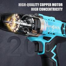 Taladro inalámbrico DURATECH de 20V, juego de taladro y destornillador eléctrico con portabrocas sin llave de 1/2", velocidad variable, 350 in-Lbs de par y 16 brocas, juego de herramientas de taladro con batería de ión de litio de 2000mAh - 1 - Ver 8