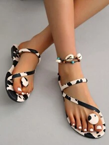 Infradito da donna con suola spessa e stampa mucca, sandali infradito con fibbia rotonda, casual, adatti per uscite estive, passeggiate, feste, versatili e alla moda
