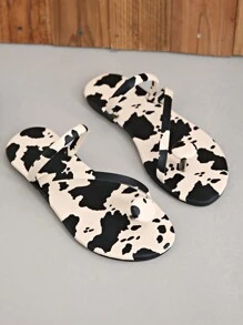 Infradito da donna con suola spessa e stampa mucca, sandali infradito con fibbia rotonda, casual, adatti per uscite estive, passeggiate, feste, versatili e alla moda