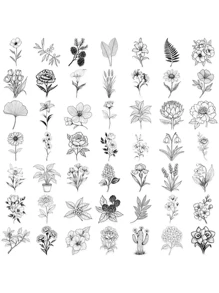 49 piezas de paquetes de pegatinas de plantas en blanco y negro, pegatinas decorativas impermeables y transparentes de PET de material floral de contabilidad manual, para decorar cuadernos, maletas, computadoras, fundas de teléfono, botellas de agua, diarios, patinetas