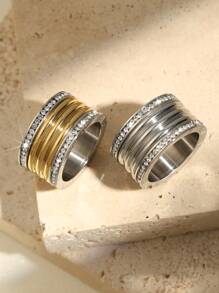 1 pieza Anillo de acero inoxidable con rhinestones de diseño exagerado de moda