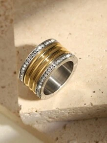 1 pieza Anillo de acero inoxidable con rhinestones de diseño exagerado de moda