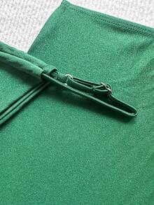 getzwa 女士新款纯绿色 3 件套比基尼套装，包括不对称金属装饰裙，性感优雅夏季海滩度假比基尼套装