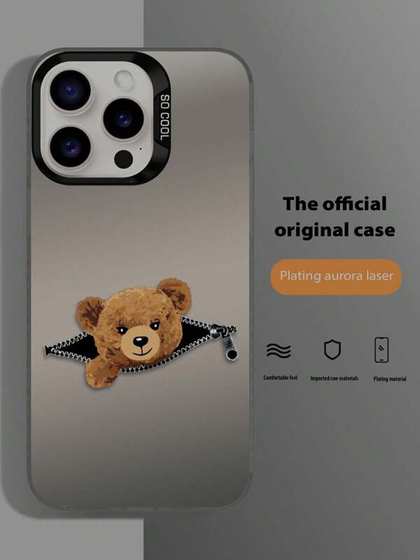 1 pieza Estuche protector de teléfono con patrón de oso, combinación de TPU + PC con láser IMD holográfico negro, a prueba de golpes, compatible con iPhone/Galaxy/Redmi/OPPO