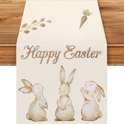 Rabbit, Eucalyptus, Egg, Carrot Easter Tablecloth, Seasonal Spring Kitchen & Dining Table Decor For Home Party