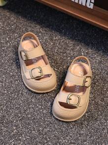 1 Pair Kids Closed Toe Sandals, PU Leather, Anti-Slip Chunky Sole, Hook & Loop Closure