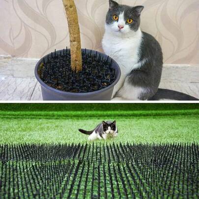 1片/2片/5片装黑色防猫尖刺垫，阳台防猫网，花园防猫塑料尖刺，防止猫咪入侵，保护植物，家具保护垫，室内外均可使用，驱赶猫咪，宠物家庭适用，可裁剪可拼接的猫咪驱避垫，隔离宠物活动区域，植物和花园宠物驱避剂，长20厘米/7.87英寸，宽15厘米/5.91英寸
