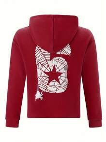 Mens Punk Hoodie Loose Letter Number Print Long Sleeve Hooded Sweatshirt With Front Pocket Vintage Streetwear