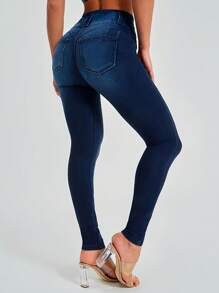 American Style Multi-Button Design Tight Lifting Waist Slim Fit Jeans
