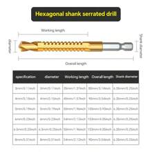 6pcs Wood Carpenter Saw Tooth Drill Perforated Flower Saw Tooth Drill Bits Hexagon Auger Twist Drill Bit Wood Drill Bit Saw Drill Combination, Iron Tooth Copper Thread