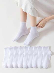 5 paia/10 paia/20 paia Calze invernali da donna spesse nere e bianche, alla moda, casual, confortevoli, traspiranti, anti-odore, adatte per sport all'aperto, corsa, fitness, calze a compressione fino al ginocchio, calze alte nere e bianche adatte per affari e vacanze rilassanti
