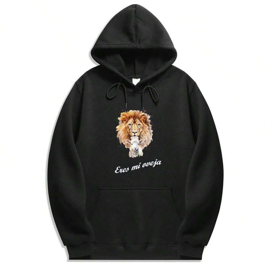 Women's Sweatshirt With LION AND SHEEP Print - 黑色 - 查看 1