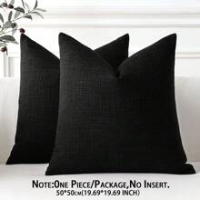 1 pieza Funda de almohada decorativa cuadrada de lino de lujo, adecuada para sofá, sala de estar, dormitorio, estilo rústico, también se puede usar como regalo, aplicable para todas las estaciones - negro - Ver 17