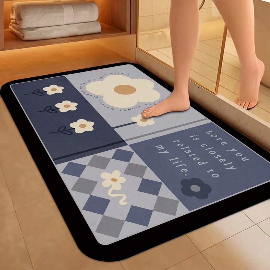 Floral Bathroom Absorbent Rug, Water Absorbent Mat, Quick Dry Non-Slip Doorway Mat, Foot Pad, Bathroom Kitchen Carpet, Outdoor Mat, Home Mat Entryway Decor Bathroom Kitchen Decor