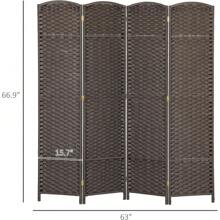 Room Divider, 4 Panel Folding Privacy Screen, 5.6' Tall Freestanding Wall Partition For Home Office, Bedroom, White Gifts - Brown - View 5
