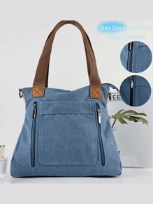 JLCH Túi đeo vai nữ, Túi tote, Túi vải canvas dung tích lớn, Thích hợp cho việc đi làm, Bền và thiết thực, Thiết kế giản dị tối giản cổ điển, Đa năng, Túi xách có khóa kéo, Túi vải (Túi tote, Túi đeo vai, Túi đeo chéo, Túi xách nữ, Túi dung tích lớn) - Màu xanh lam - Xem 5