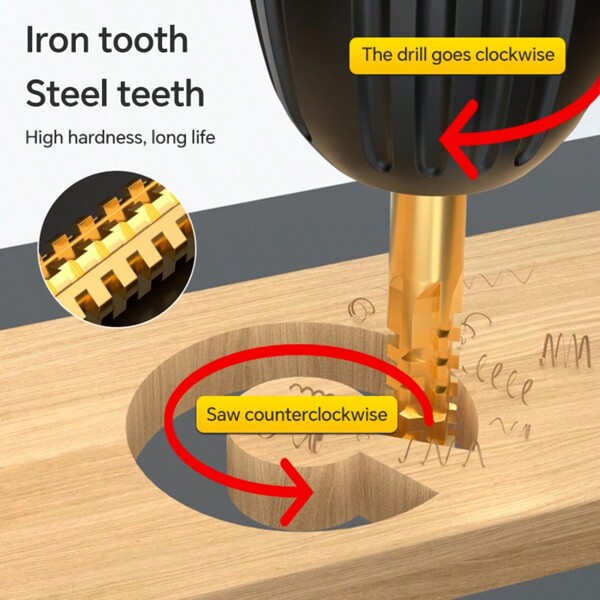 6pcs Wood Carpenter Saw Tooth Drill Perforated Flower Saw Tooth Drill Bits Hexagon Auger Twist Drill Bit Wood Drill Bit Saw Drill Combination, Iron Tooth Copper Thread