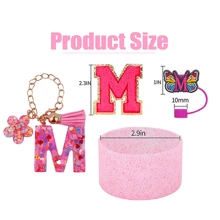 A-Z 4pcs Cup Accessories Set - Accessories Set 1pc Straw Cap ,A Letter Pendant, A Shiny Silicone Water Cup Bottom Protective Cover ,A Water Cup Letter Sticker(Water Cup Letter Chain, Randomly Send One Of Two Colors)