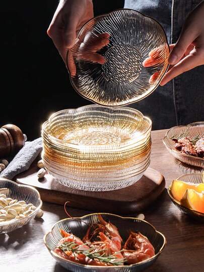 10 件金边 PET 塑料餐碗套装，可重复使用，优雅美观，零食、甜点和水果盘，食品接触厨房用品