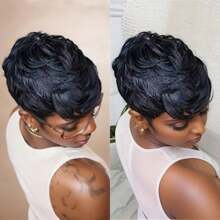 Short Curly Human Hair Wigs Pixie Cut Wigs For Women - Natural Black - View 3