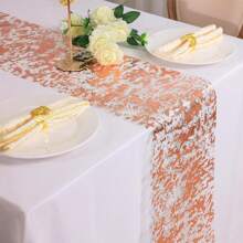 1 Stück Tischläufer Metall Uhr Läufer, goldfarbenes funkelndes Netz Tisch-Mittelteil, Hochzeit Party Braut Dusche Festbankett Dekoration - Verschiedenfarbig - Übersicht 19