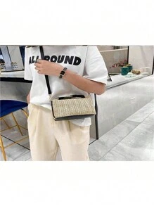 1件草編斜挎包，夏季海灘單肩包，女款休閒手提包與錢包，優雅時尚旅行必備，波希米亞風 - 彩色 - 查看 4