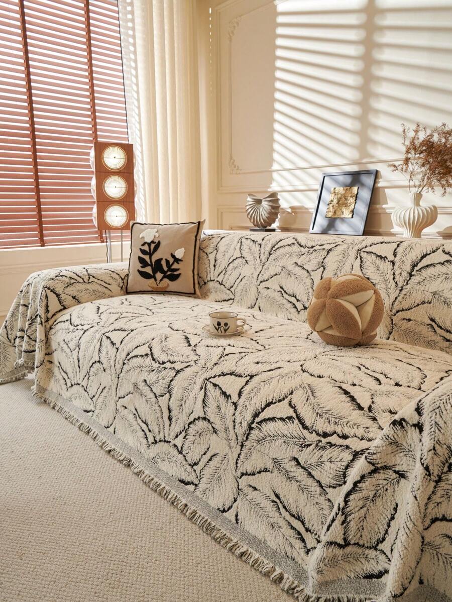 1 件时尚毛绒羊毛沙发巾，简约优雅厚沙发座套，防滑防尘，保护沙发，适用于客厅、卧室、书房、办公室 - 黑色 - 查看 1