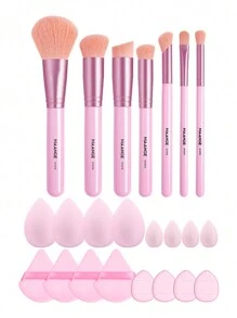 MAANGE 23Pcs Professional Makeup Tool Set With 7pcs Facial Makeup Brushes+16pcs Powder Puff Accessories,Foundation Brush Concealer Brush Powder Brush Contour Brush Eyeshadow Brush Nose Shadow Brush Smudge Brush,Makeup Tools With Soft Fiber And Skin Friendly For Easy Carrying,Brush For Travel,Gift For Women&Girls - 粉色 - 查看 3