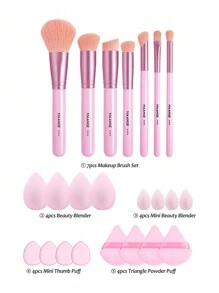 MAANGE 23Pcs Professional Makeup Tool Set With 7pcs Facial Makeup Brushes+16pcs Powder Puff Accessories,Foundation Brush Concealer Brush Powder Brush Contour Brush Eyeshadow Brush Nose Shadow Brush Smudge Brush,Makeup Tools With Soft Fiber And Skin Friendly For Easy Carrying,Brush For Travel,Gift For Women&Girls - 粉色 - 查看 2